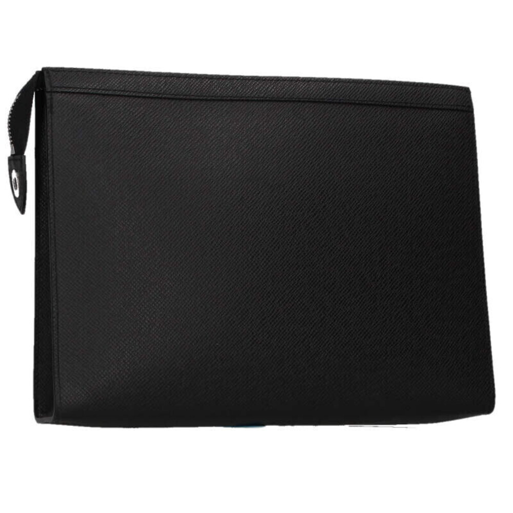 Louis Vuitton Pochette Bag Leather Voyage Black Taiga Clutch Black